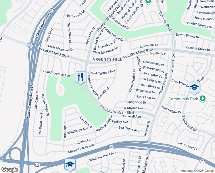 map of restaurants, bars, coffee shops, grocery stores, and more near 2241 Airlands Street in Las Vegas