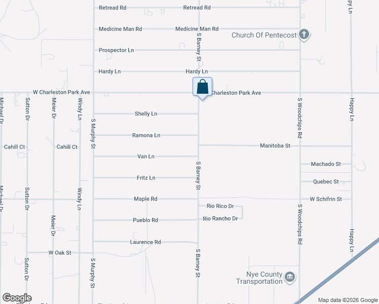map of restaurants, bars, coffee shops, grocery stores, and more near 3050 Van Lane in Pahrump