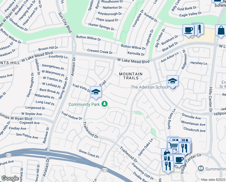 map of restaurants, bars, coffee shops, grocery stores, and more near 9904 Moonridge Court in Las Vegas