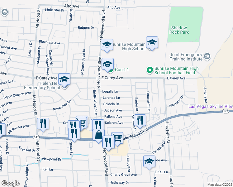 map of restaurants, bars, coffee shops, grocery stores, and more near 6811 Legalla Lane in Las Vegas