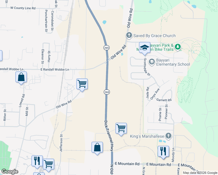 map of restaurants, bars, coffee shops, grocery stores, and more near 1013 North Old Missouri Road in Springdale