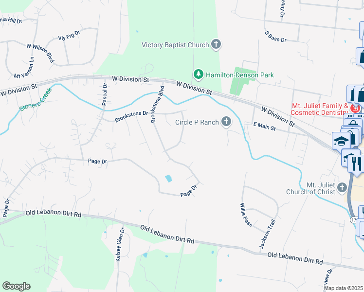map of restaurants, bars, coffee shops, grocery stores, and more near 1804 Brookvalley Place in Mt. Juliet