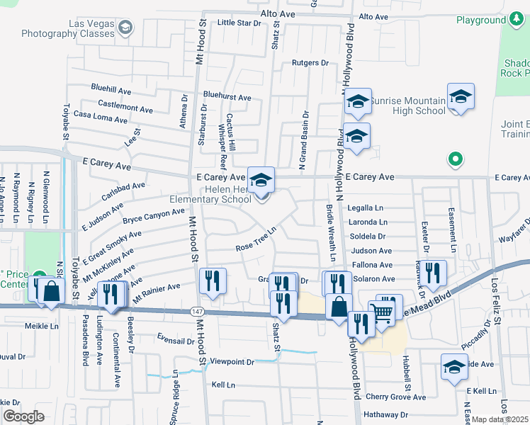 map of restaurants, bars, coffee shops, grocery stores, and more near 6475 Eagle Creek Lane in Las Vegas