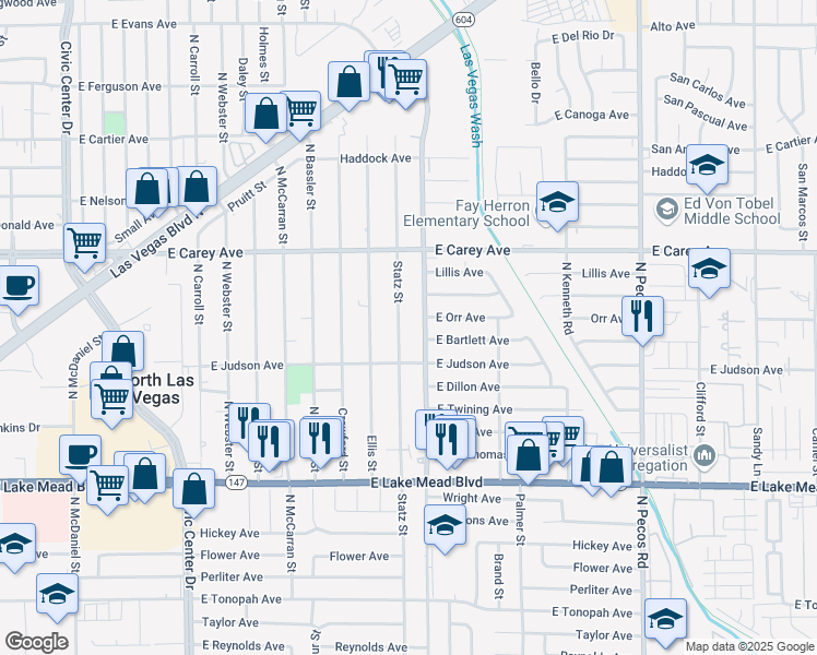 map of restaurants, bars, coffee shops, grocery stores, and more near 2233 Belmont Street in North Las Vegas