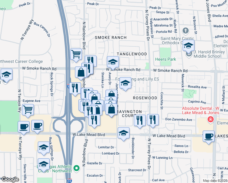 map of restaurants, bars, coffee shops, grocery stores, and more near 55 McRae Avenue in Las Vegas