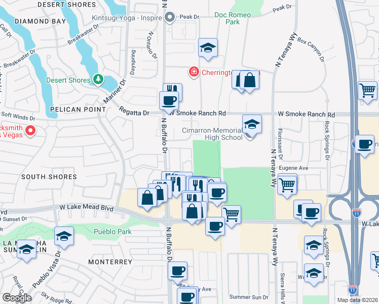 map of restaurants, bars, coffee shops, grocery stores, and more near 2213 Rigaletto Street in Las Vegas