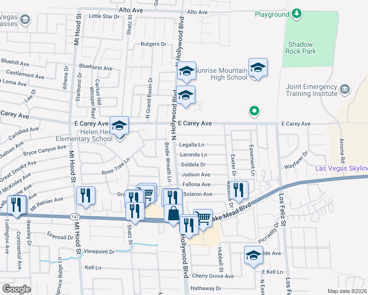 map of restaurants, bars, coffee shops, grocery stores, and more near 6741 Legalla Lane in Las Vegas
