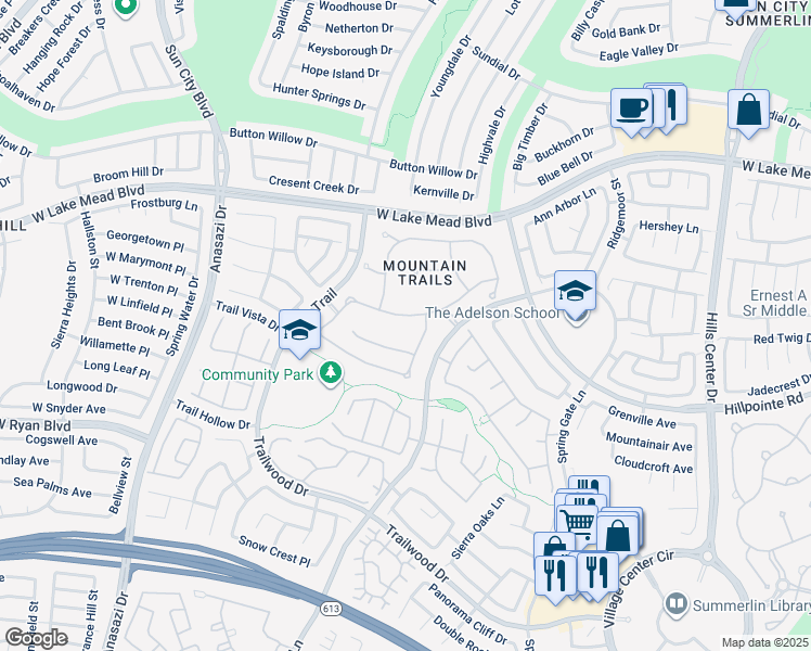 map of restaurants, bars, coffee shops, grocery stores, and more near 9829 Glenrock Drive in Las Vegas