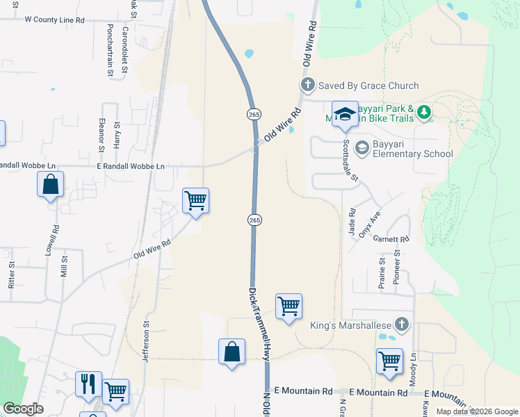 map of restaurants, bars, coffee shops, grocery stores, and more near 1013 North Old Missouri Road in Springdale