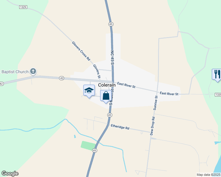 map of restaurants, bars, coffee shops, grocery stores, and more near 116 South Main Street in Colerain