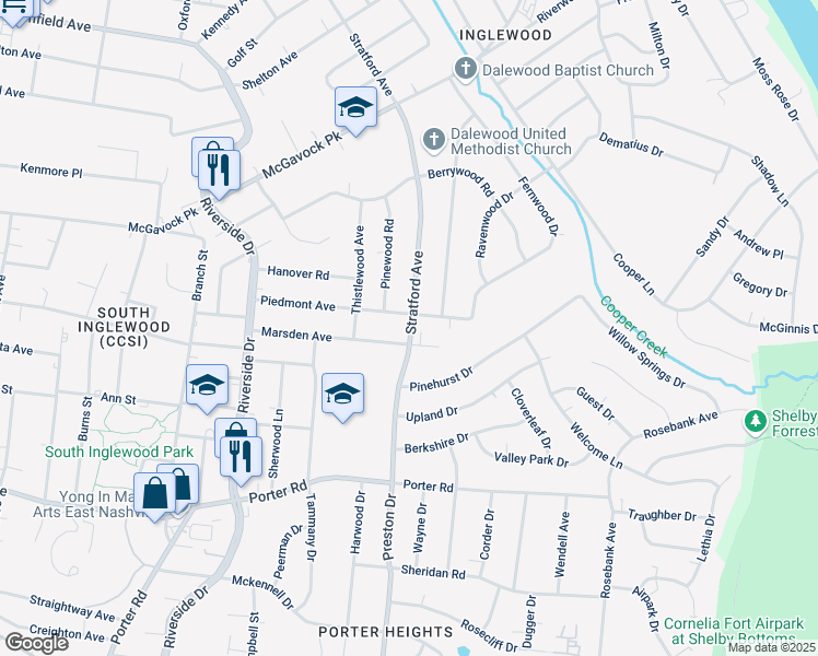 map of restaurants, bars, coffee shops, grocery stores, and more near 2006 Stratford Avenue in Nashville
