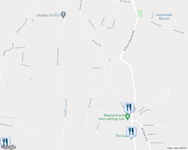 map of restaurants, bars, coffee shops, grocery stores, and more near 22 Crabtree Circle in Cookeville