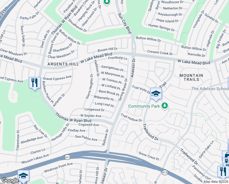 map of restaurants, bars, coffee shops, grocery stores, and more near 10316 Bent Brook Place in Las Vegas