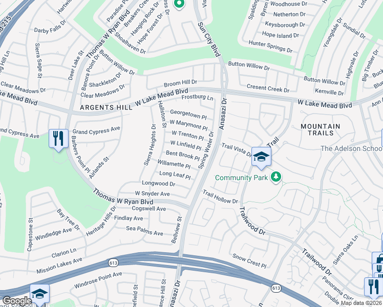map of restaurants, bars, coffee shops, grocery stores, and more near 10316 Bent Brook Place in Las Vegas