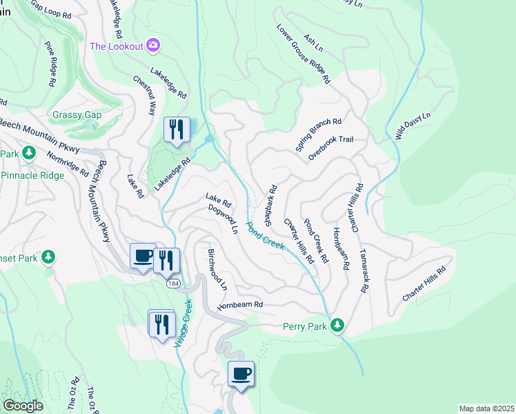 map of restaurants, bars, coffee shops, grocery stores, and more near 100 South Indian Trail in Beech Mountain