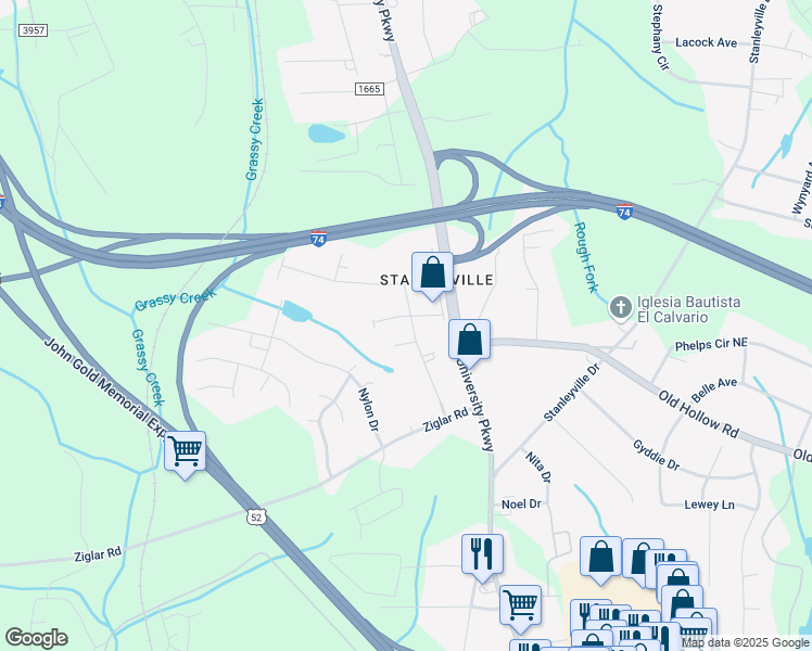 map of restaurants, bars, coffee shops, grocery stores, and more near 190 Matthews Street in Rural Hall