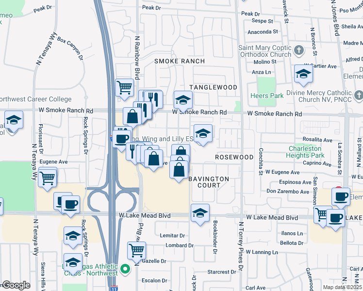 map of restaurants, bars, coffee shops, grocery stores, and more near 2232 Benmore Street in Las Vegas
