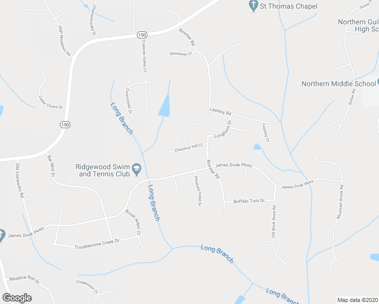 map of restaurants, bars, coffee shops, grocery stores, and more near 705 Chestnut Hill Court in Greensboro
