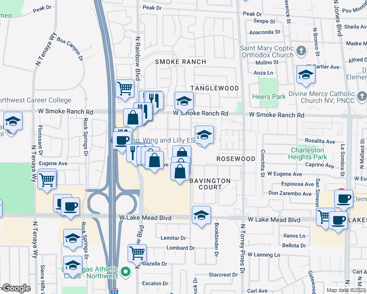 map of restaurants, bars, coffee shops, grocery stores, and more near 2232 Benmore Street in Las Vegas