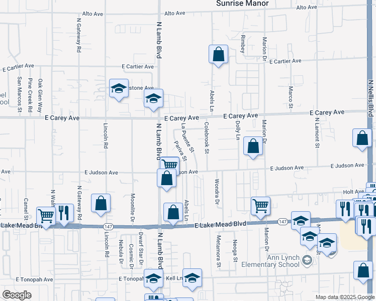 map of restaurants, bars, coffee shops, grocery stores, and more near 2278 La Puente Street in Las Vegas
