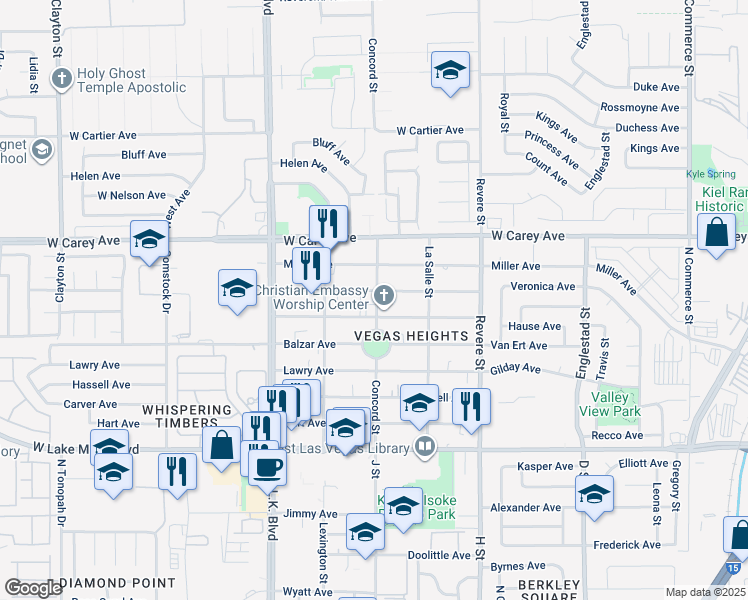 map of restaurants, bars, coffee shops, grocery stores, and more near 2289 Concord Street in Las Vegas