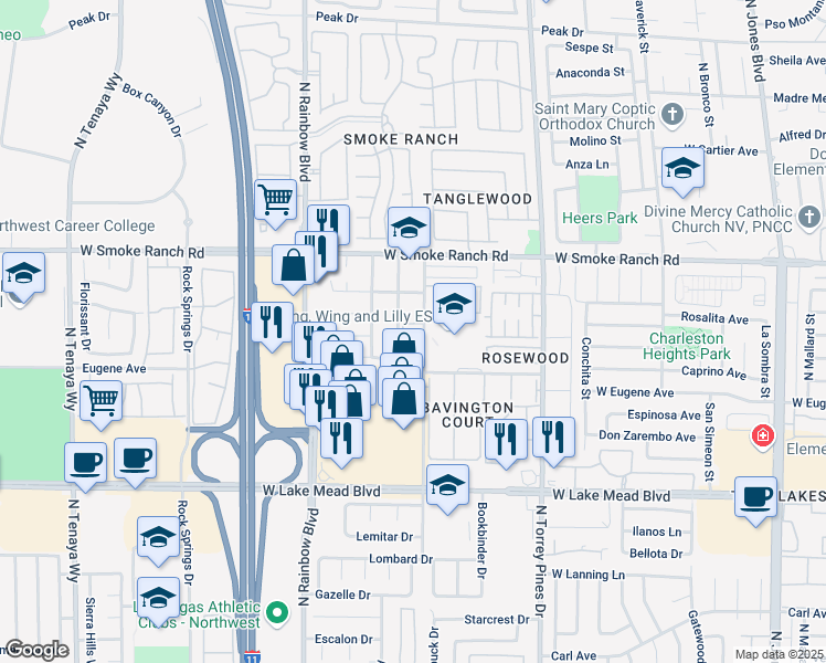 map of restaurants, bars, coffee shops, grocery stores, and more near 55 McRae Avenue in Las Vegas