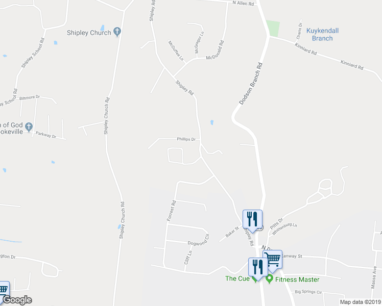 map of restaurants, bars, coffee shops, grocery stores, and more near 22 Crabtree Circle in Cookeville