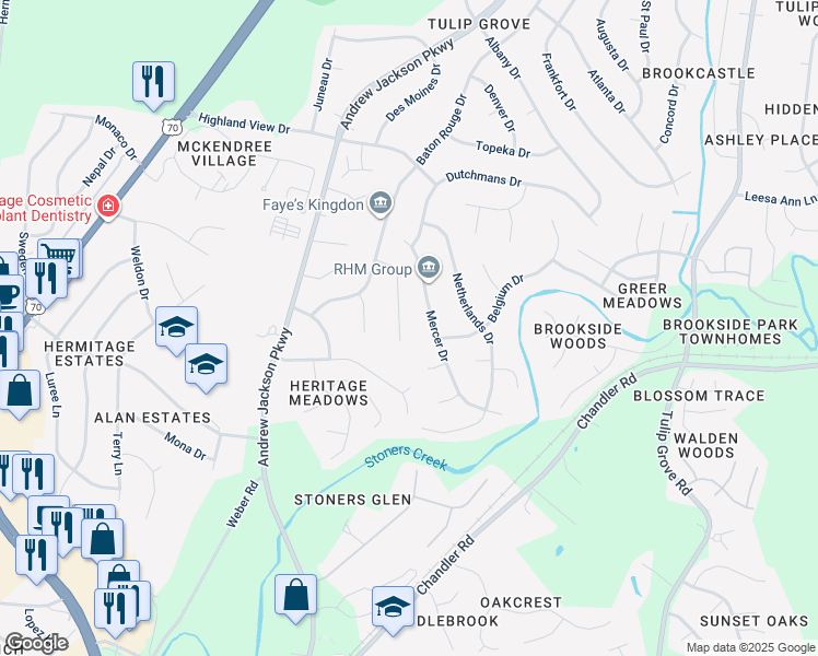 map of restaurants, bars, coffee shops, grocery stores, and more near 652 Mercer Drive in Nashville