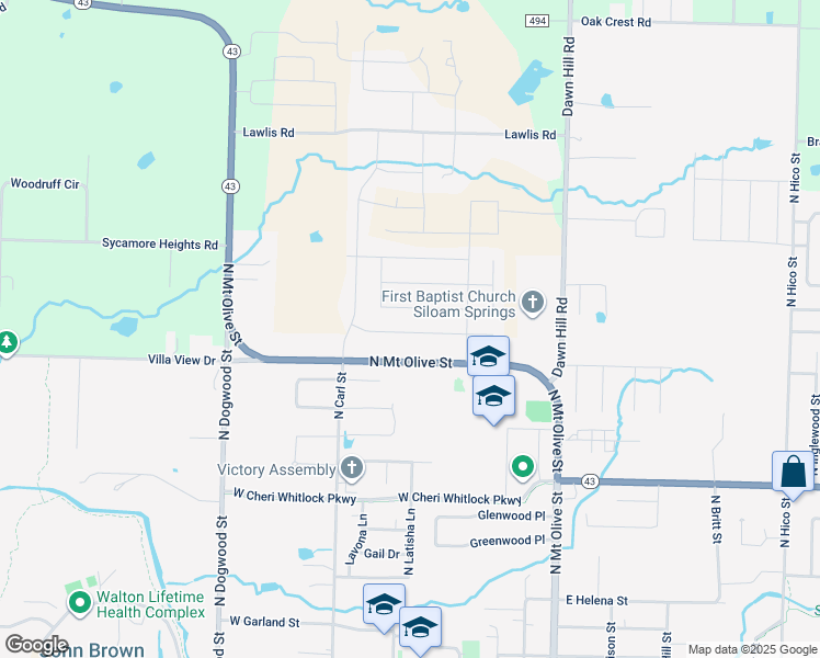 map of restaurants, bars, coffee shops, grocery stores, and more near 507 West Weymouth in Siloam Springs