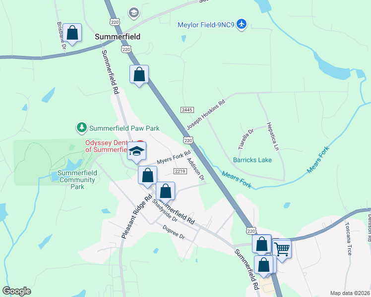 map of restaurants, bars, coffee shops, grocery stores, and more near 5002 Myers Fork Road in Summerfield