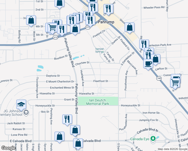map of restaurants, bars, coffee shops, grocery stores, and more near 1581 Eaglewing Street in Pahrump