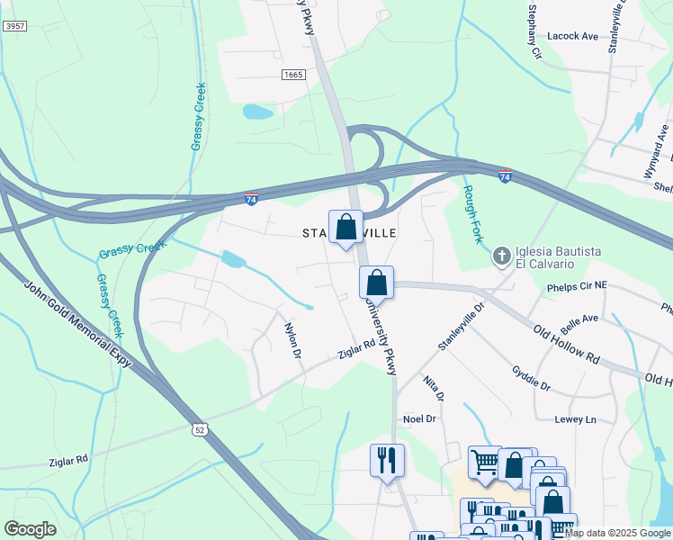 map of restaurants, bars, coffee shops, grocery stores, and more near 190 Matthews Street in Rural Hall
