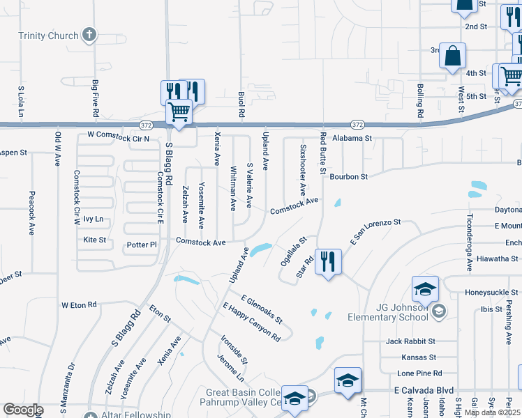 map of restaurants, bars, coffee shops, grocery stores, and more near 1230 Upland Avenue in Pahrump