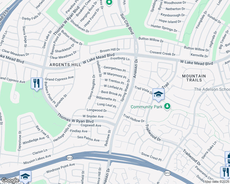map of restaurants, bars, coffee shops, grocery stores, and more near 10320 Bent Brook Place in Las Vegas
