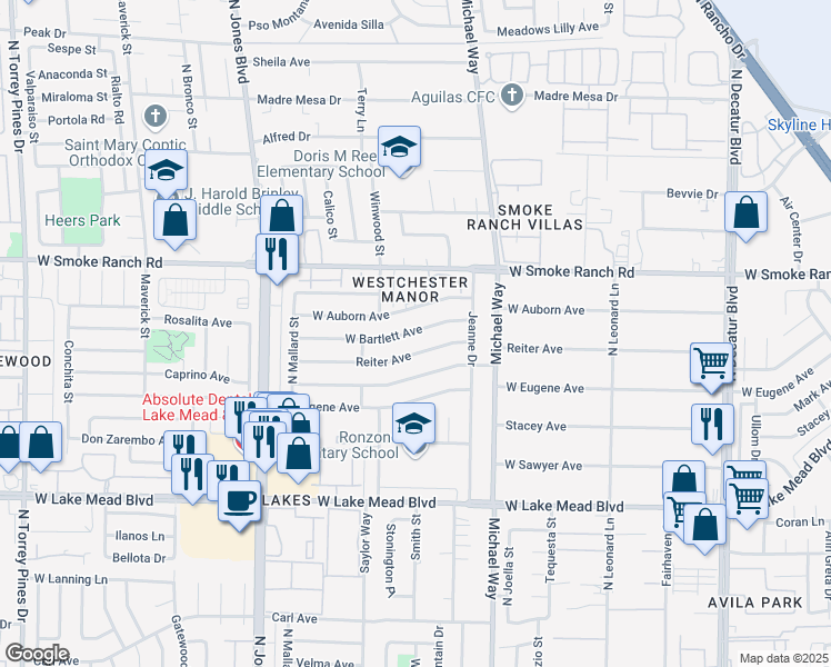 map of restaurants, bars, coffee shops, grocery stores, and more near 5613 W Bartlett Ave in Las Vegas