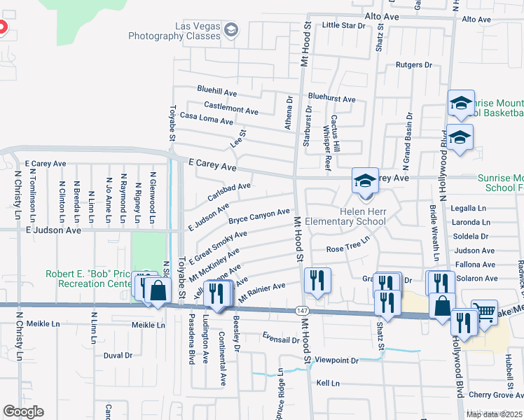 map of restaurants, bars, coffee shops, grocery stores, and more near 6194 Bryce Canyon Avenue in Las Vegas