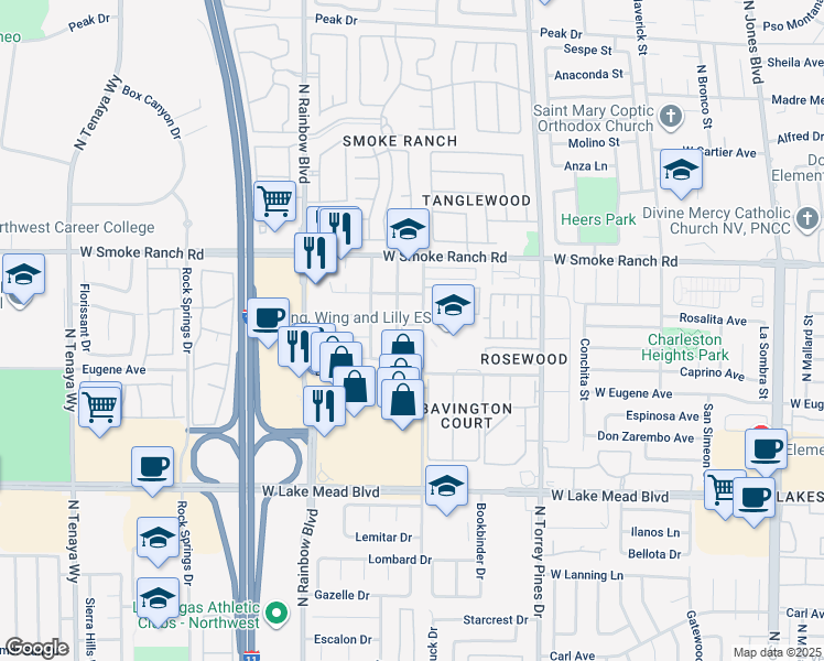map of restaurants, bars, coffee shops, grocery stores, and more near 6553 McRae Avenue in Las Vegas