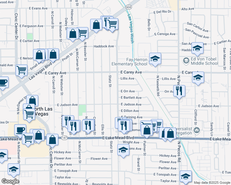 map of restaurants, bars, coffee shops, grocery stores, and more near 2233 Belmont Street in North Las Vegas