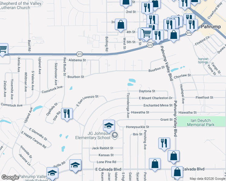 map of restaurants, bars, coffee shops, grocery stores, and more near 940 Daytona Street in Pahrump