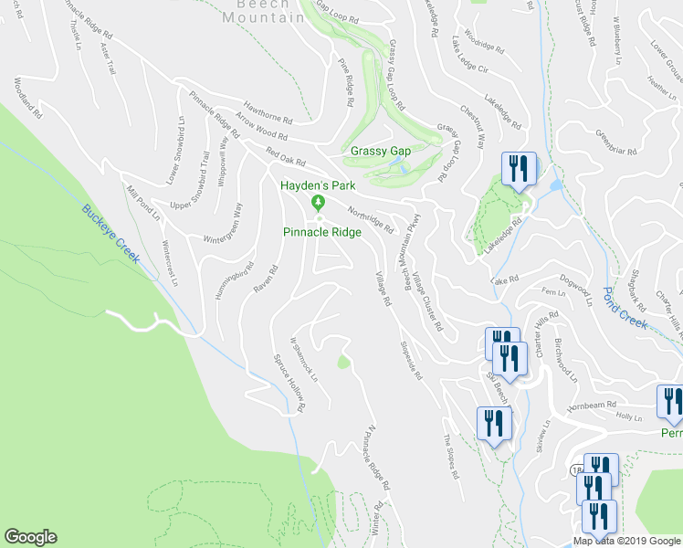 map of restaurants, bars, coffee shops, grocery stores, and more near 209 North Pinnacle Ridge Road in Beech Mountain