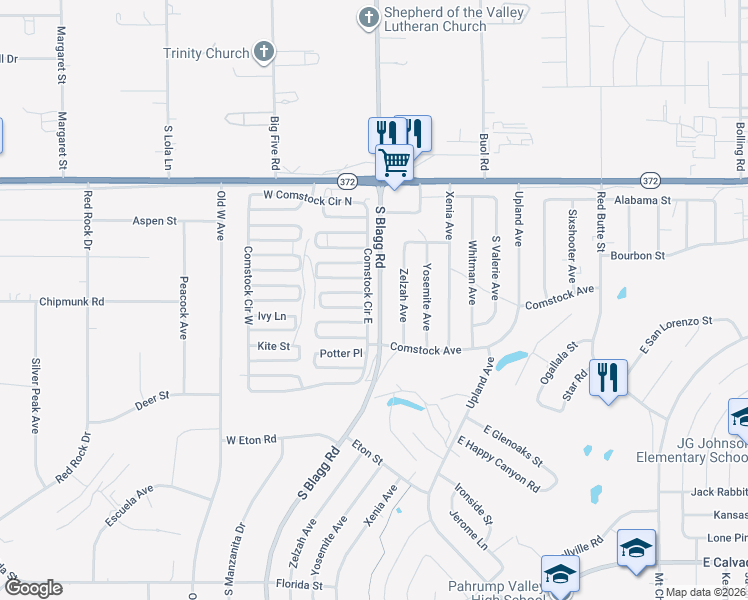 map of restaurants, bars, coffee shops, grocery stores, and more near 1201 Comstock Circle East in Pahrump
