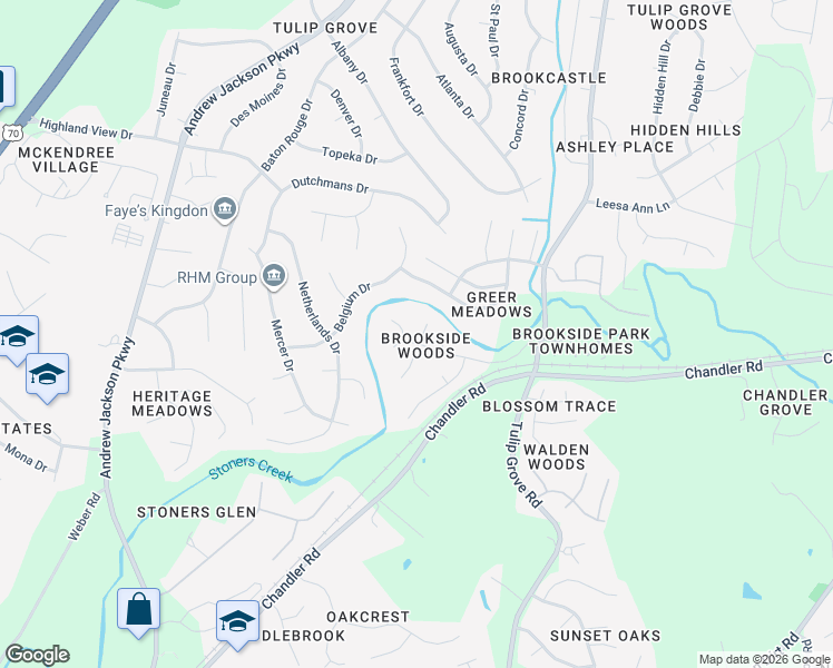 map of restaurants, bars, coffee shops, grocery stores, and more near 1056 Brookside Woods Blvd in Nashville