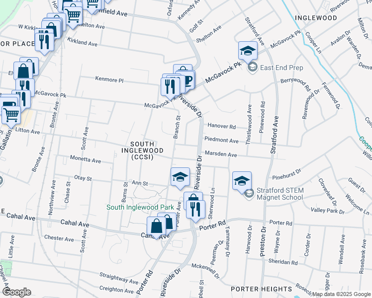 map of restaurants, bars, coffee shops, grocery stores, and more near 1610 Marsden Ave in Nashville