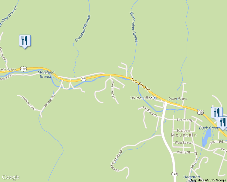 map of restaurants, bars, coffee shops, grocery stores, and more near 133 Freeman Road in Roan Mountain
