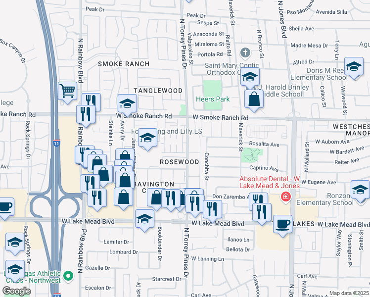 map of restaurants, bars, coffee shops, grocery stores, and more near 2213 Tall Pine Drive in Las Vegas