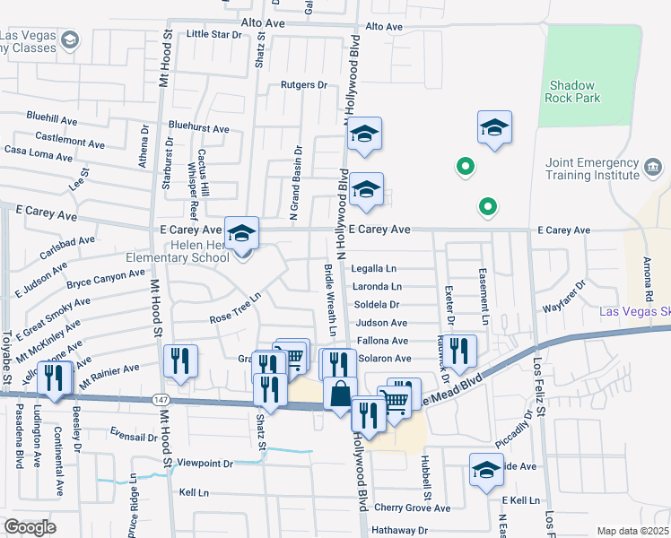 map of restaurants, bars, coffee shops, grocery stores, and more near 2317 Bridle Wreath Lane in Las Vegas