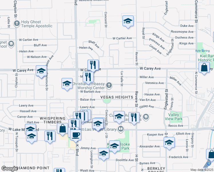 map of restaurants, bars, coffee shops, grocery stores, and more near 2289 Concord Street in Las Vegas