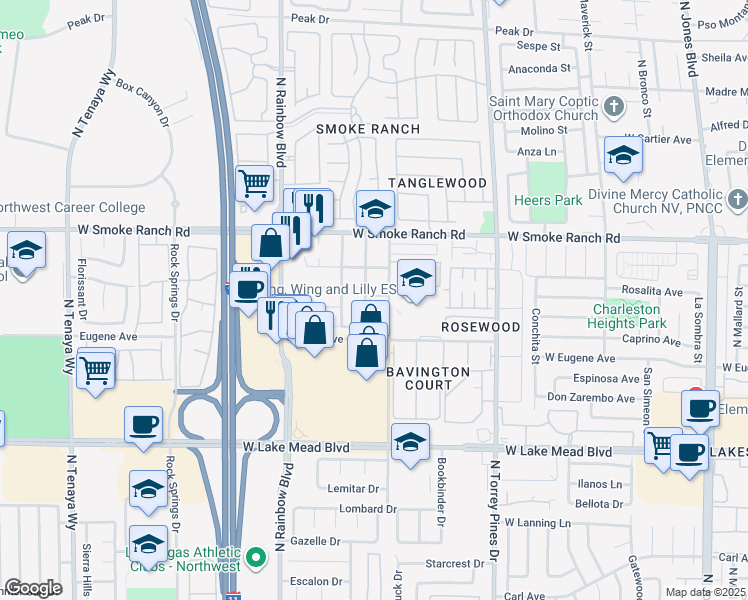 map of restaurants, bars, coffee shops, grocery stores, and more near 2232 Benmore Street in Las Vegas