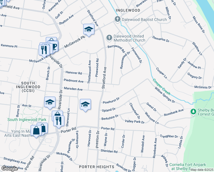 map of restaurants, bars, coffee shops, grocery stores, and more near 2006 Stratford Avenue in Nashville