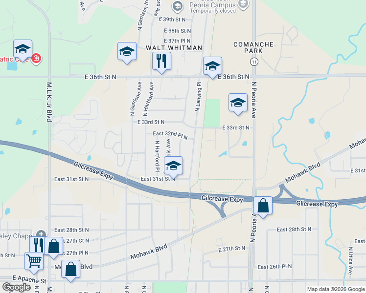 map of restaurants, bars, coffee shops, grocery stores, and more near 3169 North Kenosha Avenue in Tulsa